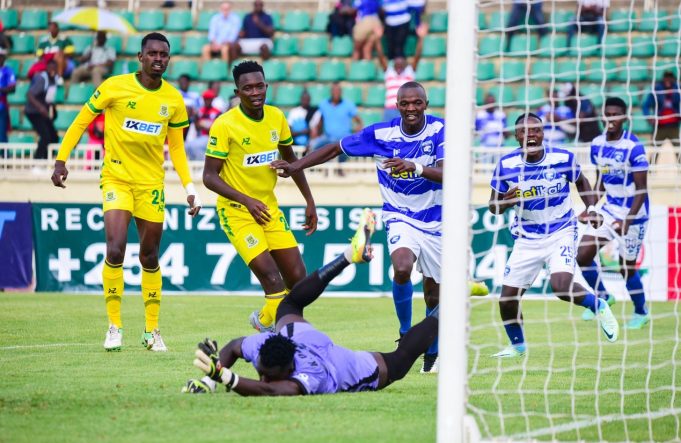 AFCMathare AFC Leopards players celebrate after defeating Mathare United in the Sportpesa Premier League.